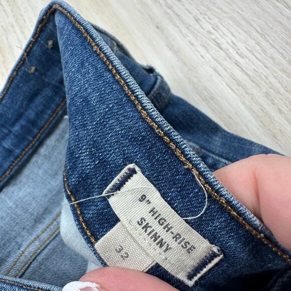 Madewell 9” High Rise Skinny Distressed Blue Denim Raw Hem Casual Jeans 32 - Picture 10 of 15